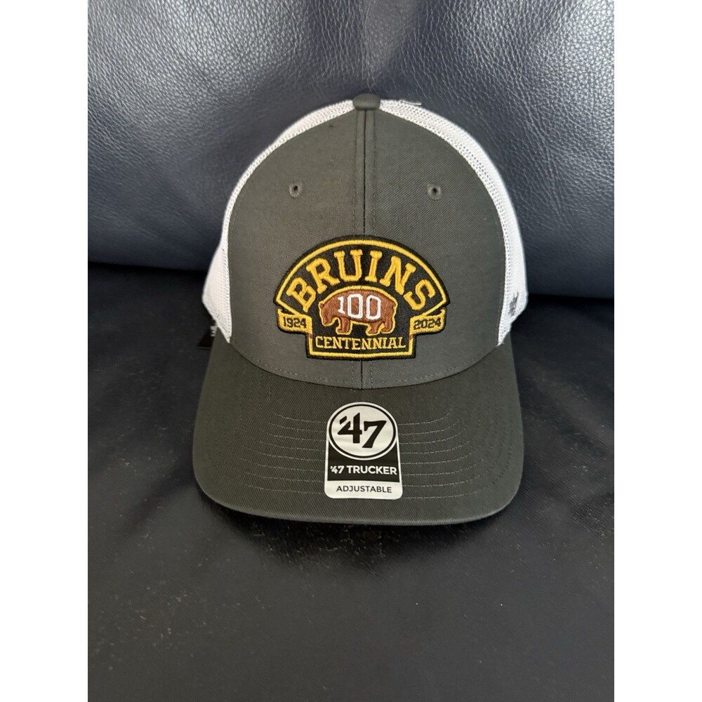 Boston Bruins Hat ‘47 Brand Trucker Snapback Gray Centennial 100th NHL Cap NWT